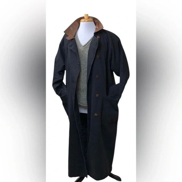 Canvas/leather vintage 80s Red Pepper long jacket trench mens medium - Picture 1 of 9